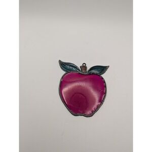 Vintage Stained Apple Sun Catcher Window Ornament Pink Teal‎ Leaves 3.5x3.5"